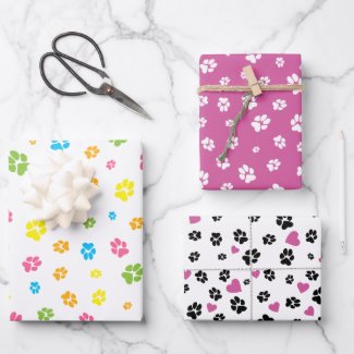 Cute colorful pet paw prints and hearts pattern