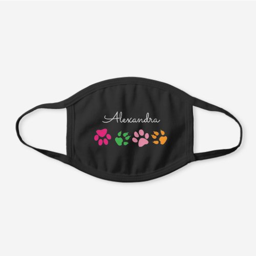Cute Colorful Pet Print pattern Add Your Name Black Cotton Face Mask