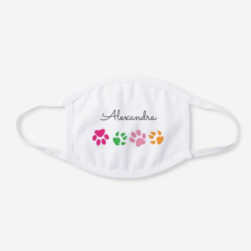Cute Colorful Pet Print pattern Add Your Name White Cotton Face Mask