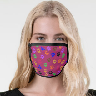 Cute Colorful Pet Print pattern on Burgundy Face Mask