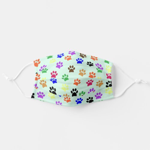 Cute Colorful Pet Print pattern on Mint Green Adult Cloth Face Mask
