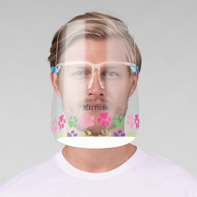 Cute Colorful Pet Print pattern Personalized Name Face Shield (Insitu)