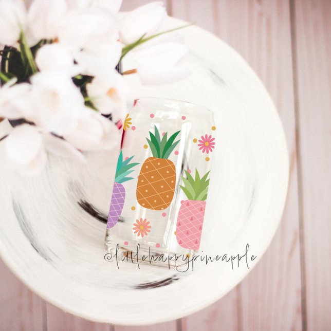 Cute Colorful Pineapples Can Glass (Creator Uploaded)