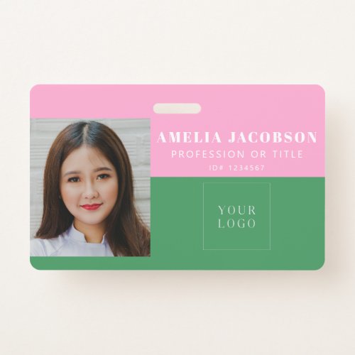 Cute Colorful Pink Green Employee Photo ID Logo Badge