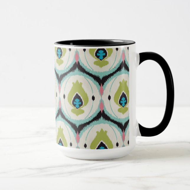 Cute colorful pink mint ikat tribal patterns mug (Right)