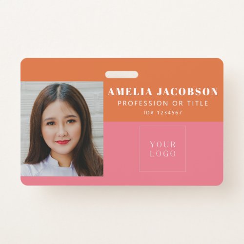 Cute Colorful Pink Orange Employee Photo ID Logo Badge