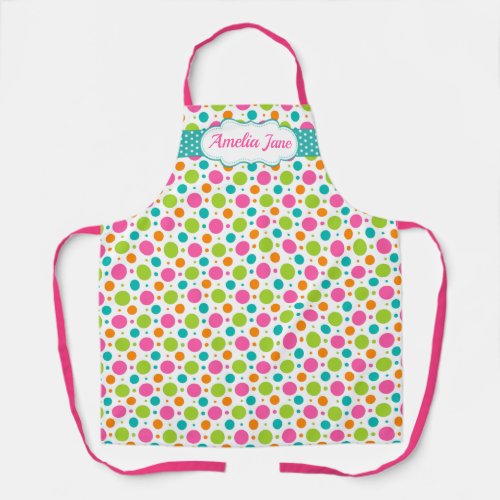 Cute Colorful Pink Polka Dot Apron