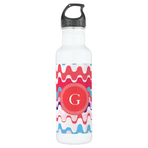 Cute colorful pink red abstract pattern monogram water bottle