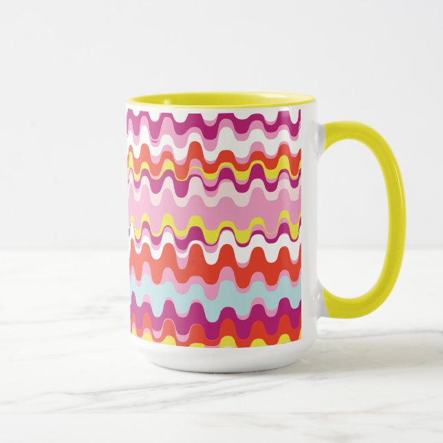 Cute colorful pink red abstract wave pattern mug (Right)