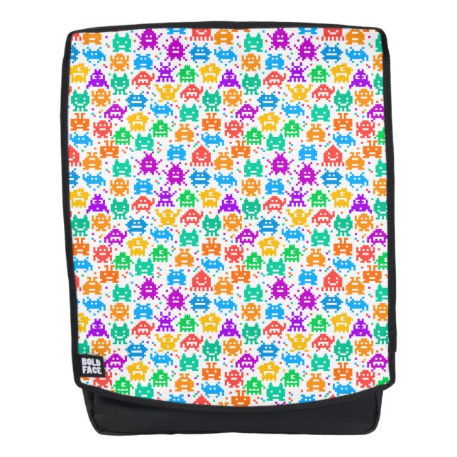 Cute colorful pixelated monsters patterns backpack (Front)