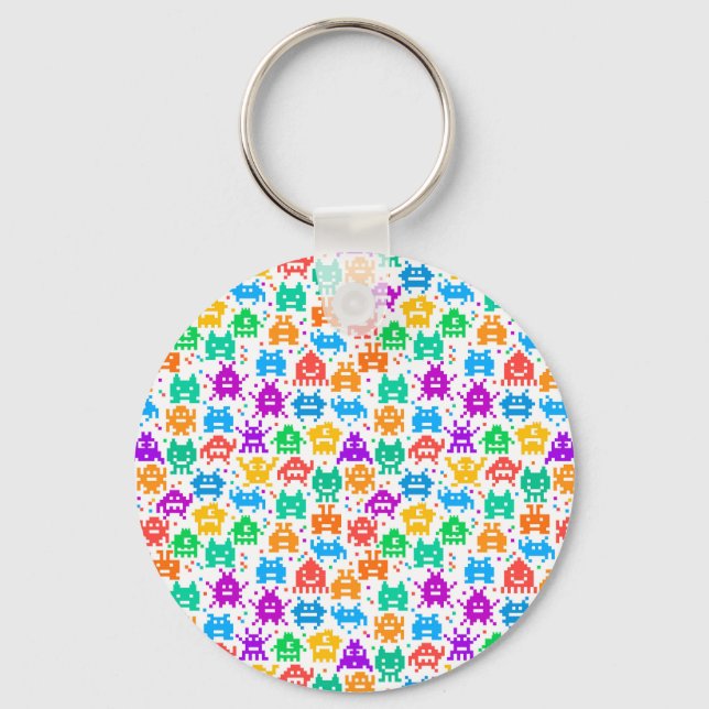 Cute colorful pixelated monsters patterns keychain (Front)