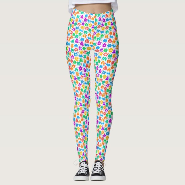 Cute colorful pixelated monsters patterns leggings (Front)