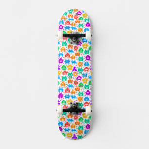 Cute colorful pixelated monsters patterns skateboard