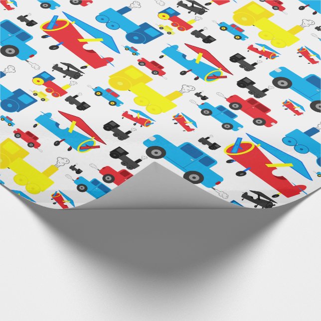 Cute Colorful Planes, Trains and Cars Collage Wrapping Paper (Corner)