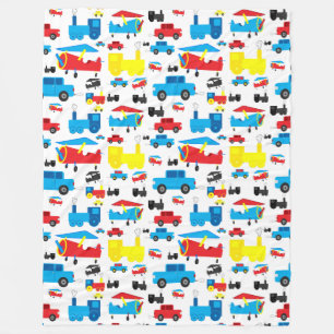 Cute Colorful Planes, Trains and Cars Pattern Fleece Blanket