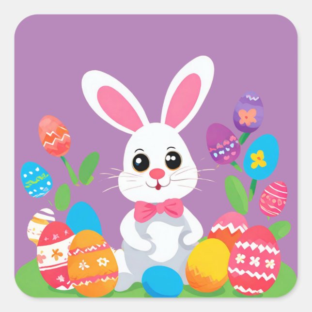 Cute Colorful Playful Easter Bunny Eggs Stickers (Front)