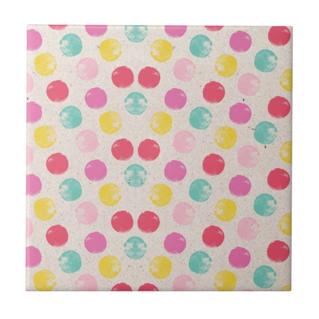 Cute Colorful Polka Dot Pattern Ceramic Tile (Front)