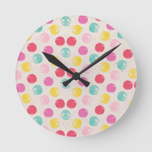 Cute Colorful Polka Dot Pattern Round Clock