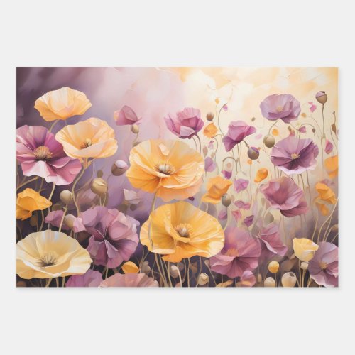 Cute Colorful Poppies in a Field Wrapping Paper Sheets