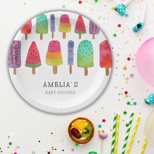Cute Colorful Popsicle Baby Shower Party  Paper Plates
