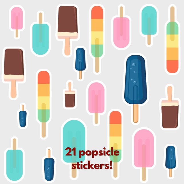 Cute Colorful Popsicle Waterproof Sticker Set (A sheet of 21 fun, colorful popsicle stickers.)