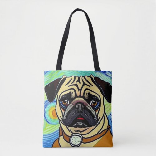 Cute Colorful Pug Tote Bag