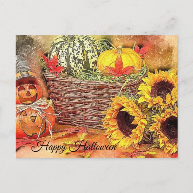 Cute, Colorful, Pumpkin, Halloween Postcard (Front)