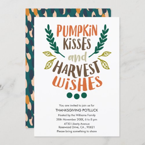 Cute Colorful Pumpkin Kisses Foliage Thanksgiving Invitation