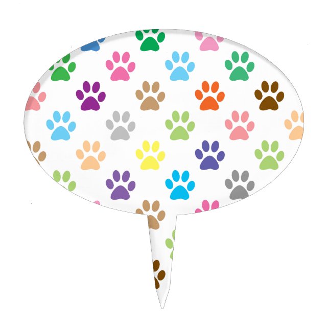 Cute colorful puppy paw prints pattern cake topper (Front)