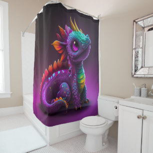 Cute Colorful Purple Dragon Lizard Artwork Shower Curtain