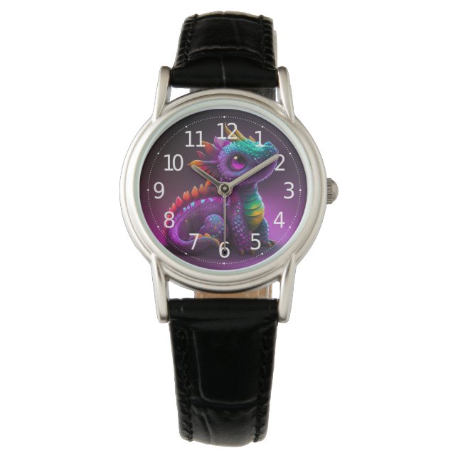 Cute Colorful Purple Dragon Lizard Artwork | Watch (Front)
