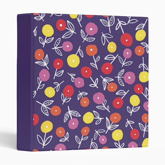 Cute colorful purple floral pattern 3 ring binder (Front/Spine)
