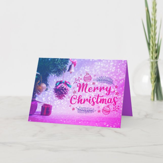 Cute Colorful Purple Merry Christmas Quote Card (Front)