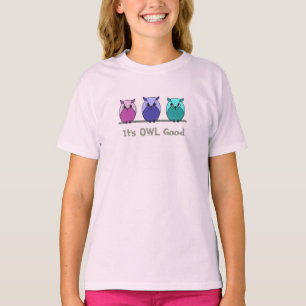 Cute Colorful Purple Pink Teal Cartoon Owls T-Shirt