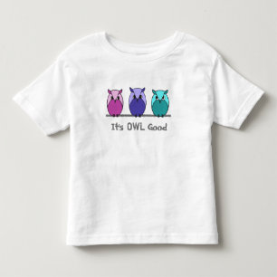 Cute Colorful Purple Pink Teal Cartoon Owls Toddler T-shirt