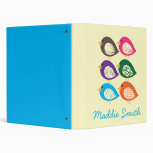 Cute colorful quirky birds 3 ring binder