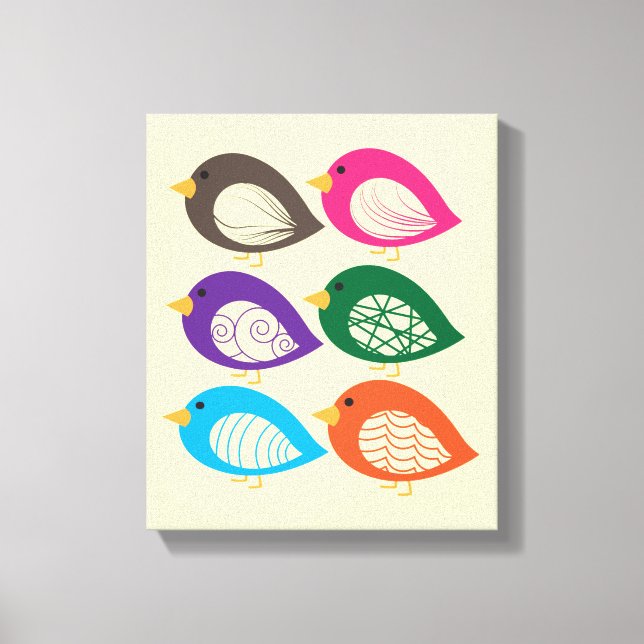Cute colorful quirky birds canvas print (Front)