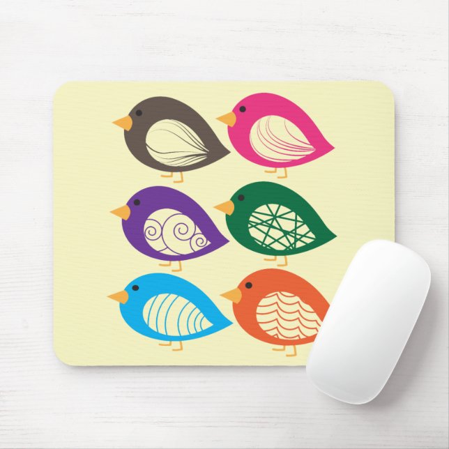 Cute colorful quirky birds mouse pad (With Mouse)