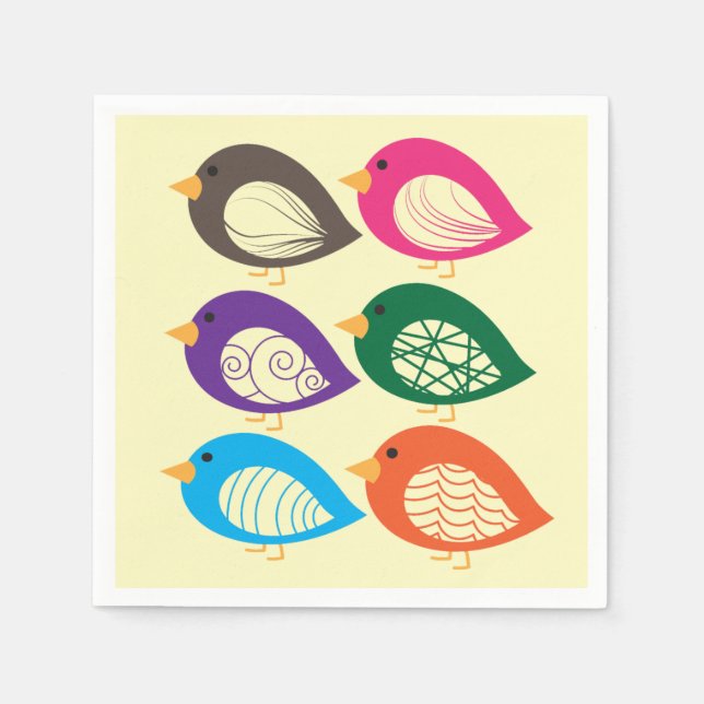Cute colorful quirky birds napkins (Front)