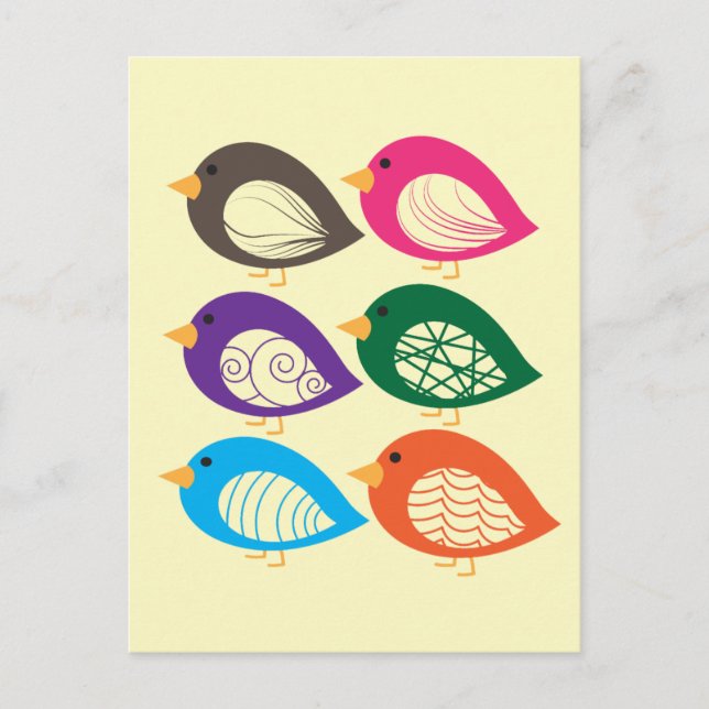 Cute colorful quirky birds postcard (Front)