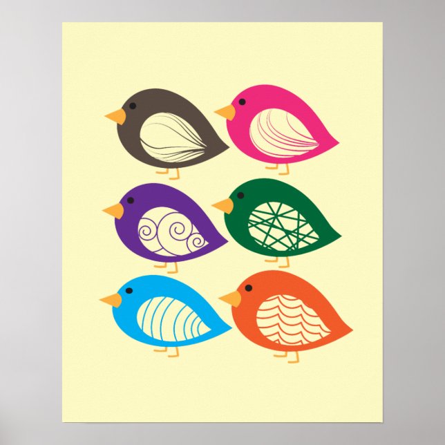 Cute colorful quirky birds poster (Front)