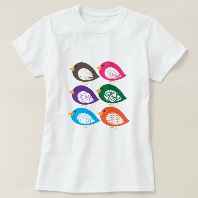 Cute colorful quirky birds T-Shirt (Design Front)