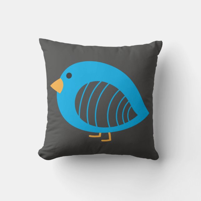 Cute colorful quirky birds throw pillow (Front)