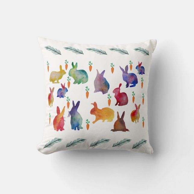Cute Colorful Rabbits Easter Time Throw Pillow (Front)