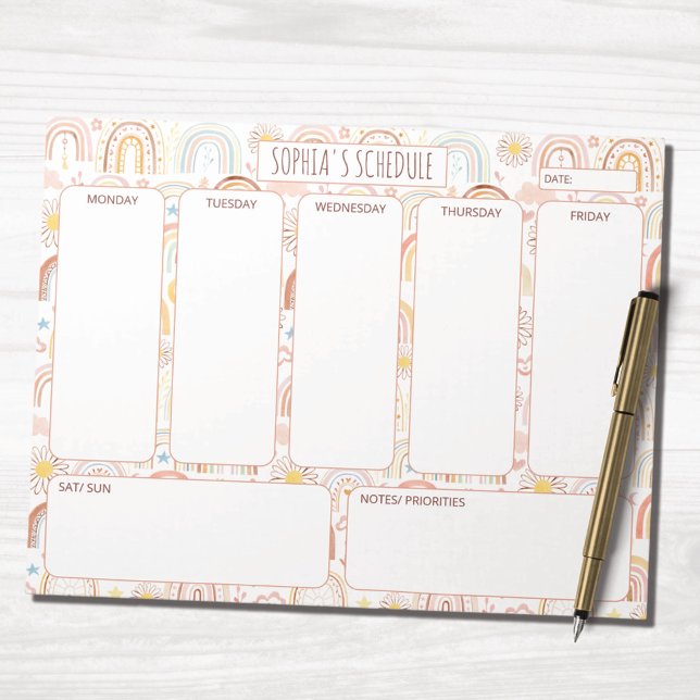 Cute Colorful Rainbow Abstract Weekly Schedule Notepad (In situ)
