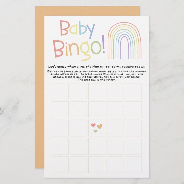 Cute Colorful Rainbow Baby Bingo Game Flyer (Front/Back)