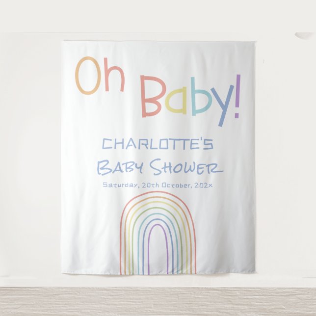 Cute Colorful Rainbow Baby Shower Backdrop (Front)