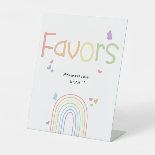 Cute Colorful Rainbow Baby Shower Favors Pedestal Sign (Front)