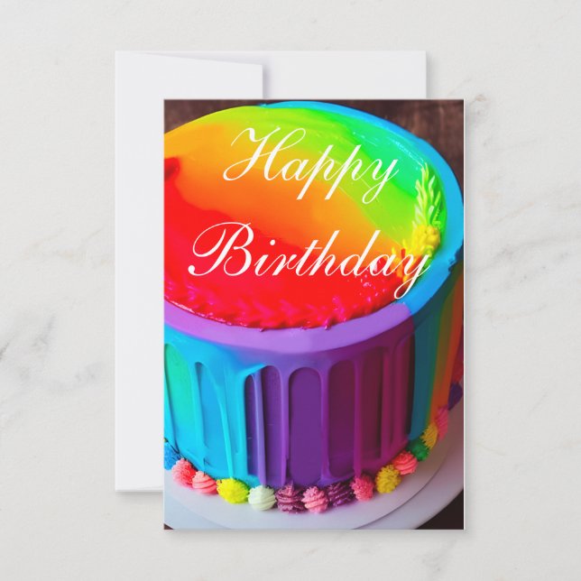 Cute Colorful Rainbow Cake Birthday Card (Front)