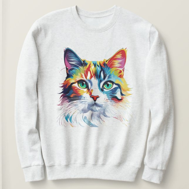 Cute Colorful Rainbow Cat Animal  Sweatshirt (Design Front)